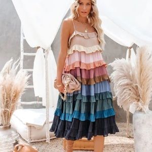 Vici Ruffle Tiered Midi Dress Vici Rainbow Tiers